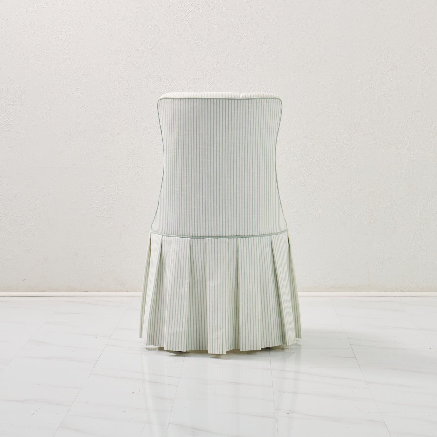 Custom Skirted Vanity Chair / Stool in Classic Green Striped- Pistachio Trim