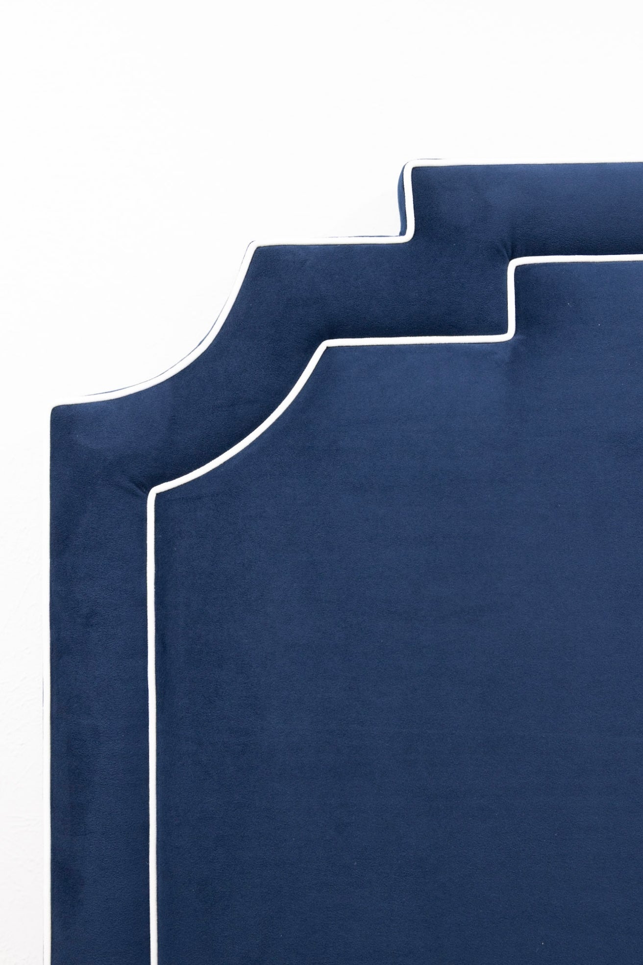 The Martha King Headboard - Performance Velvet Fabric in Navy - White Trim