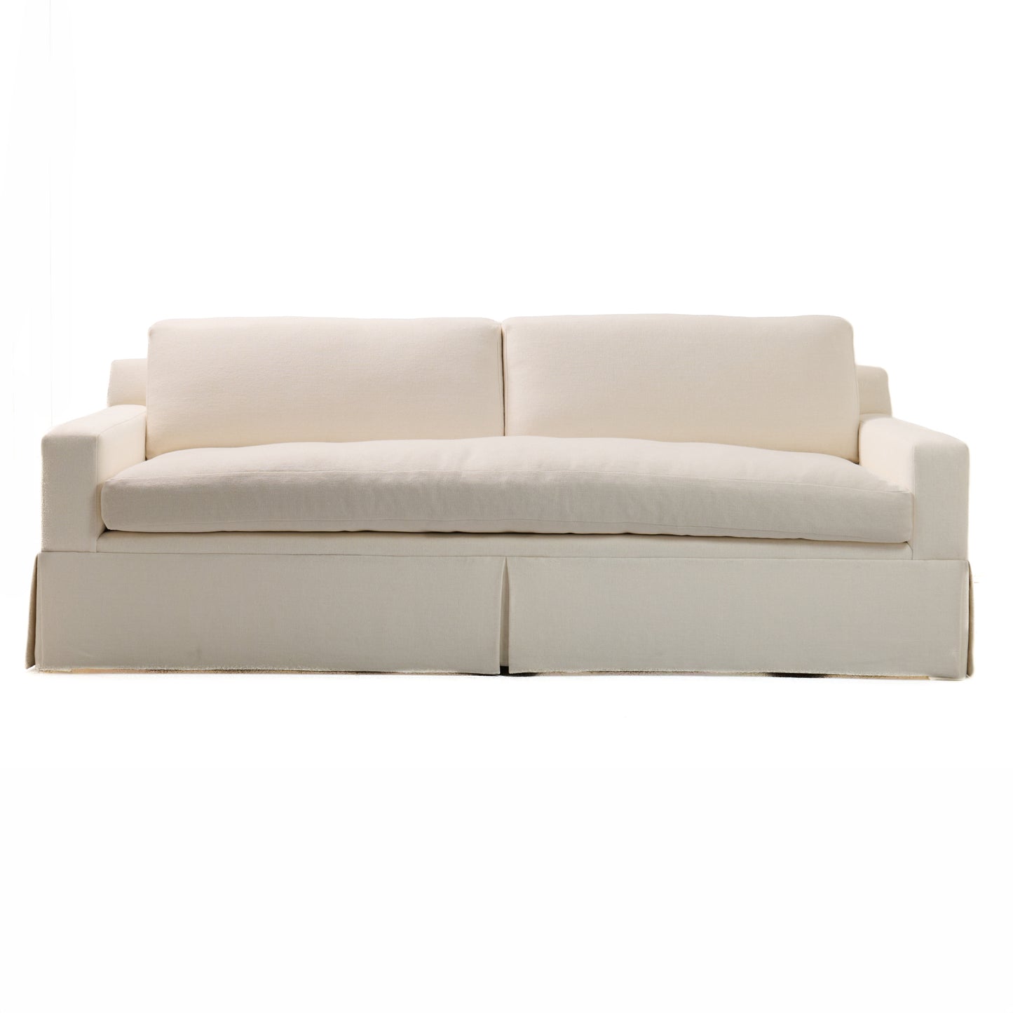 Luxe Feather-Seat Skirted Sofa in Upholstery Linen Fabric – Custom Built