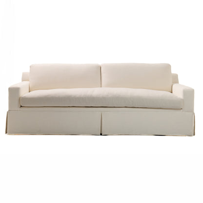 Luxe Feather-Seat Skirted Sofa in Upholstery Linen Fabric – Custom Built