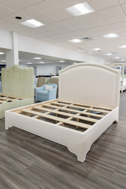 The Lilliane King Bed - Upholstered Legs - Oatmeal Woven Fabric - White Trim