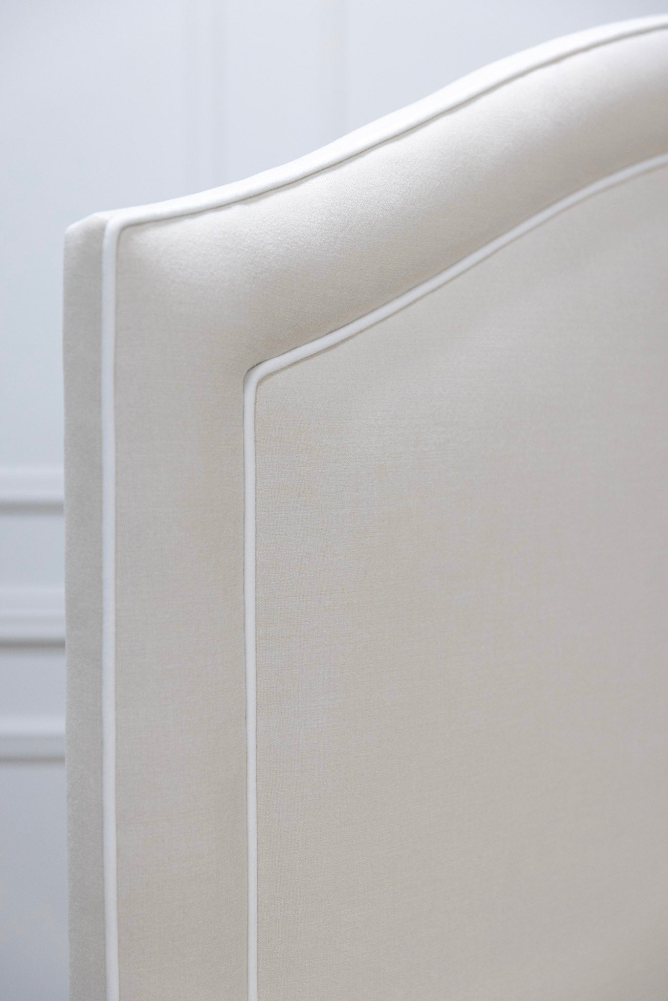 The Lilliane King Bed - Upholstered Footboard - Oatmeal Woven Fabric - White Trim