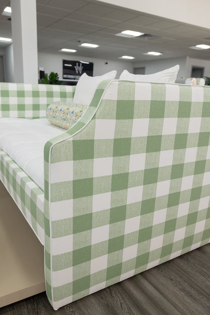 The Addison Twin Trundle Daybed - Buffalo Sage Green Fabric - White Trim