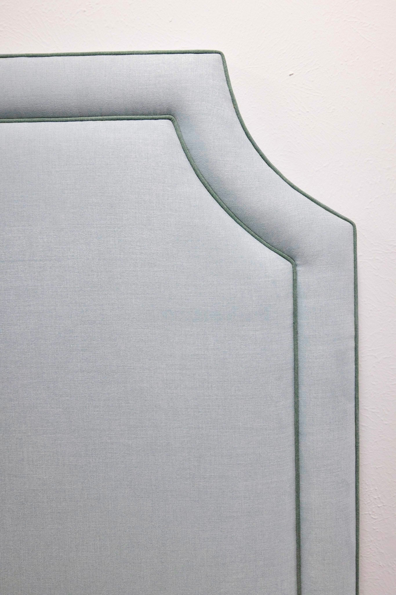The Addison King Headboard - Seafoam Green Woven Fabric - Sage Green Trim