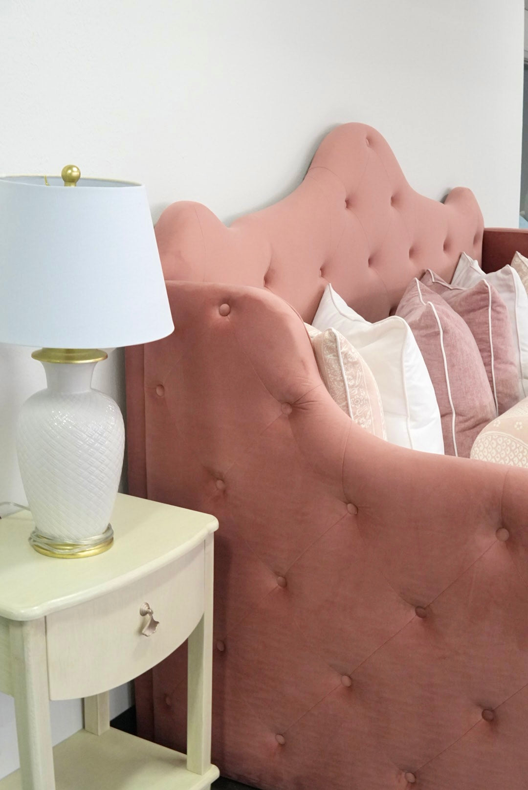 Twin to King Daybed - Blush Rose Velvet Fabric - Tufted