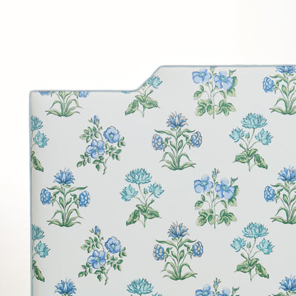 65”H Queen Upholstered Platform Bed - Fabricut Floral Fabric - Sky Blue Trim