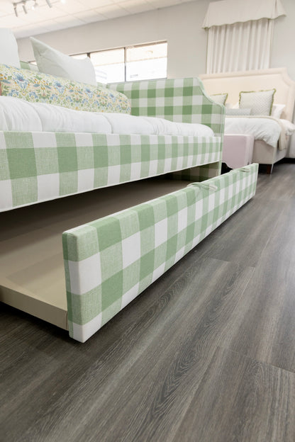 The Addison Twin Trundle Daybed - Buffalo Sage Green Fabric - White Trim