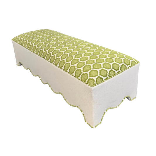 50” L Scalloped End of Bed Bench in Green Thibaut Fabric