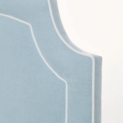 The Aliana Twin Platform Bed in Sky Blue Woven Fabric - White Trim