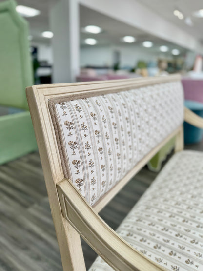 Italian Carved Upholstered Bench in Schumacher Fabric