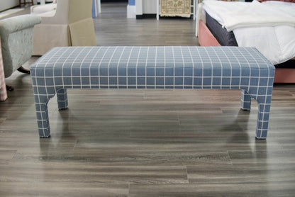 Custom Upholstered Bench in Blue Check Fabric