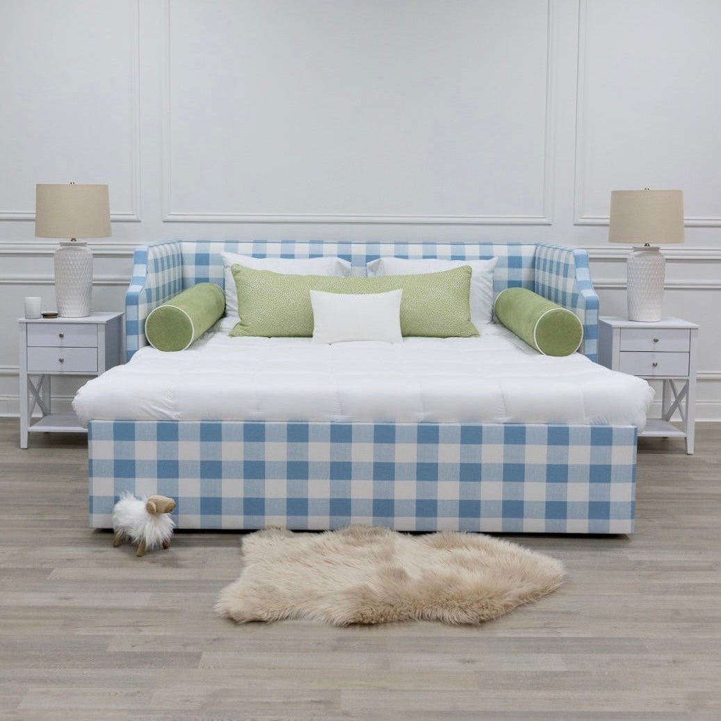 The Addison Twin to King Trundle Daybed - Buffalo Blue Fabric