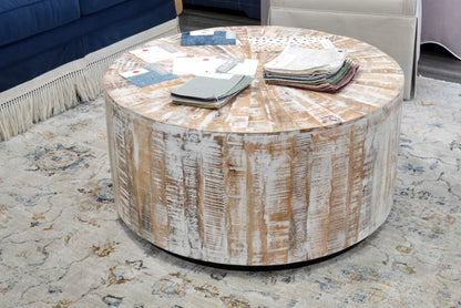 36" Round Distressed Wood Coffee table - Rustic Modern