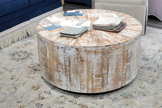 36" Round Distressed Wood Coffee table - Rustic Modern