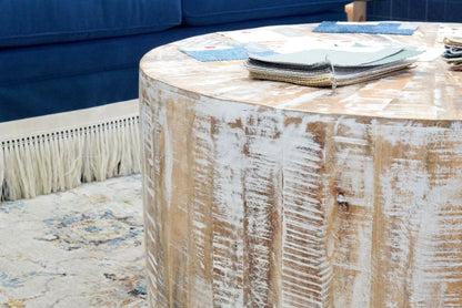 36" Round Distressed Wood Coffee table - Rustic Modern