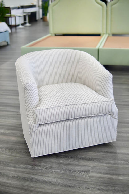 Custom Swivel Chair - Striped Brown Upholstery Fabric