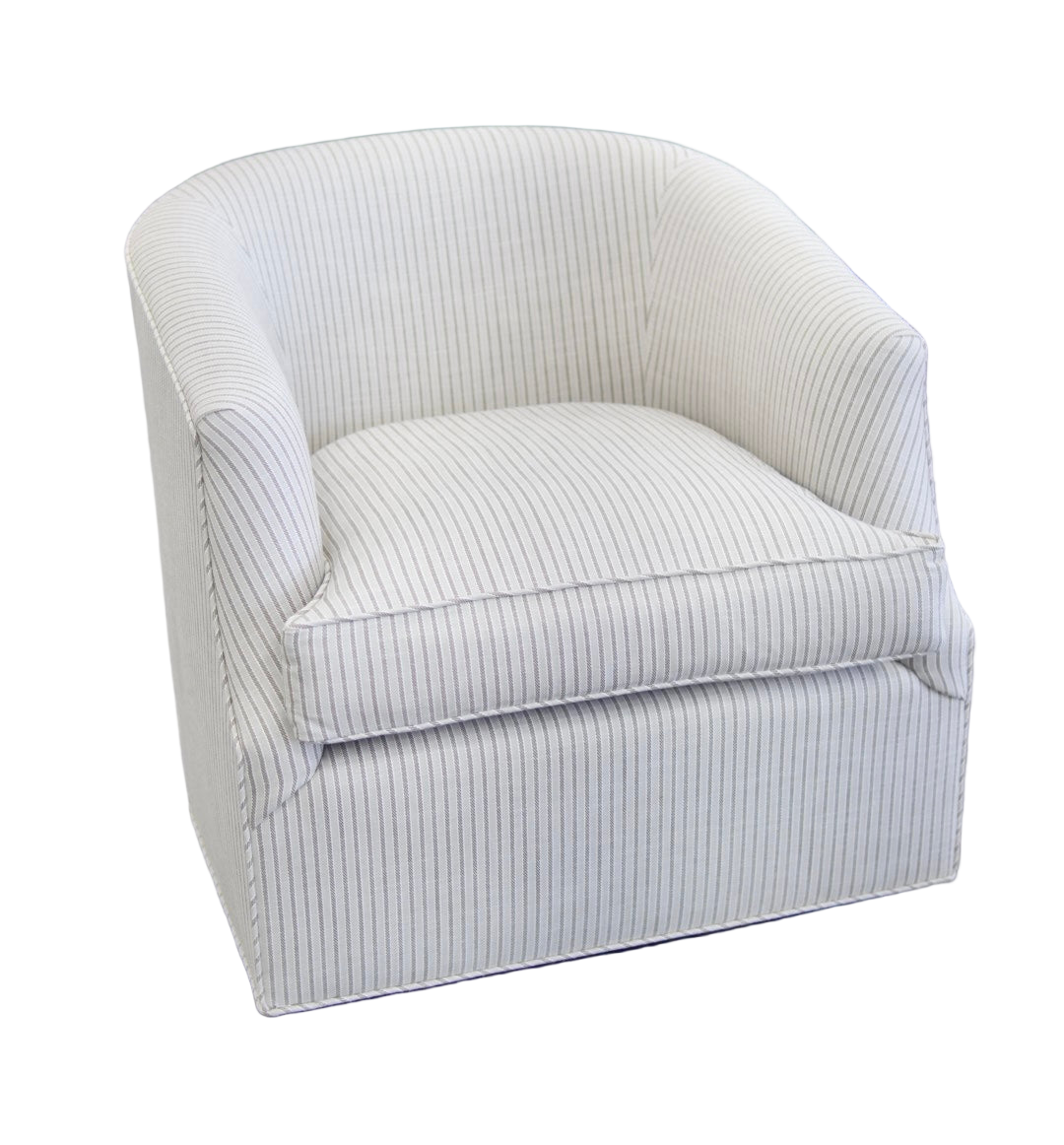 Custom Swivel Chair - Striped Brown Upholstery Fabric