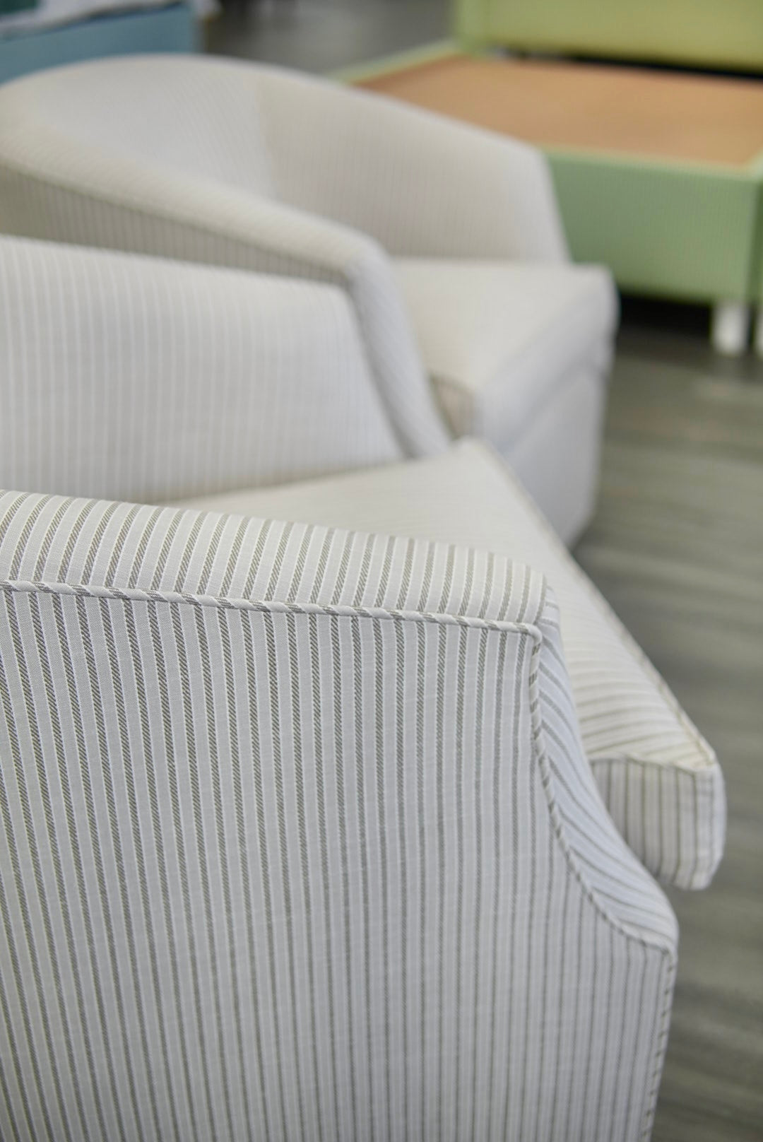 Custom Swivel Chair - Striped Brown Upholstery Fabric