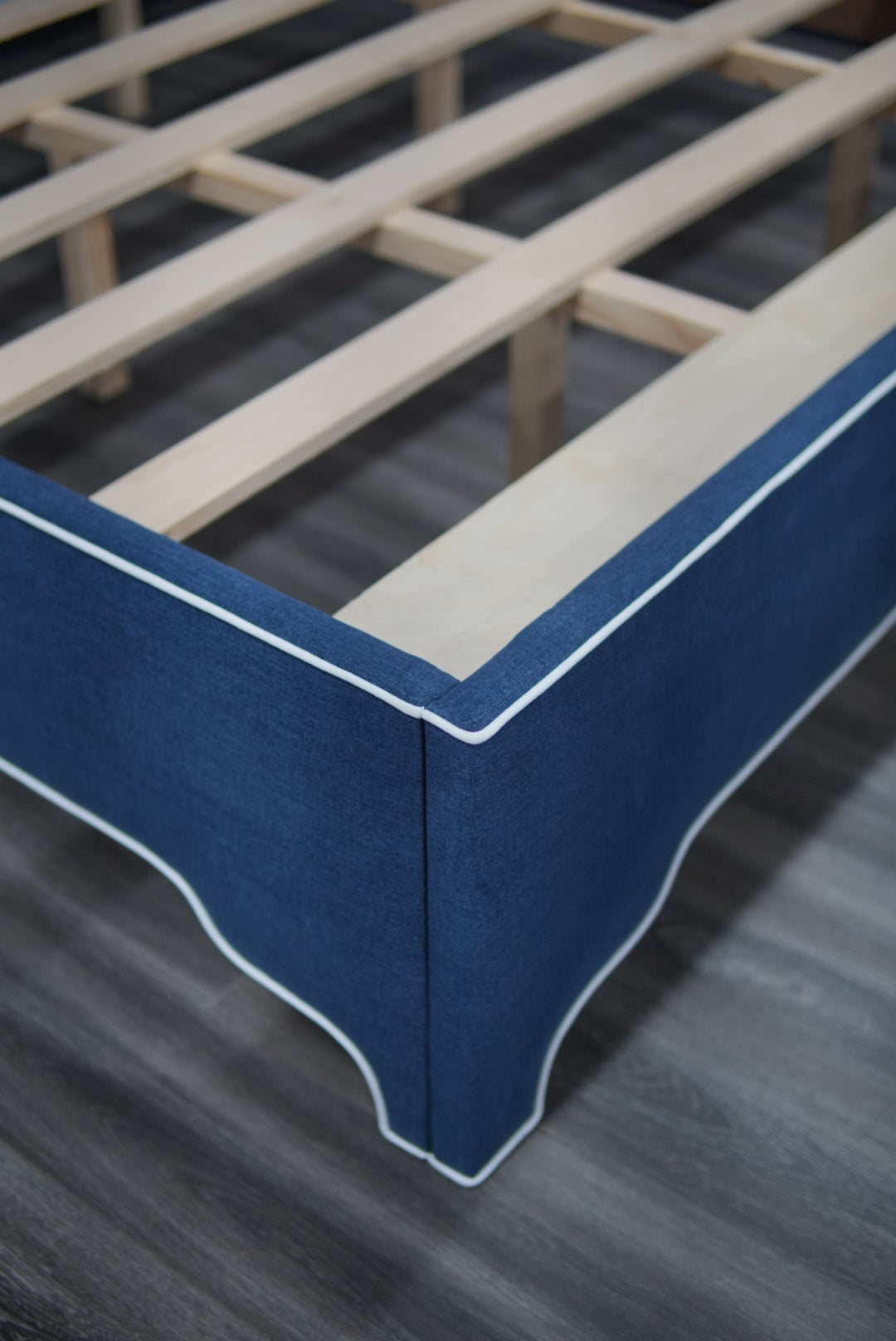 65"H King Bed  - Navy Blue Woven Fabric