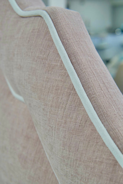 60" H Queen Upholstered Platform Bed - Pale Pink Chenille Fabric with White Trim