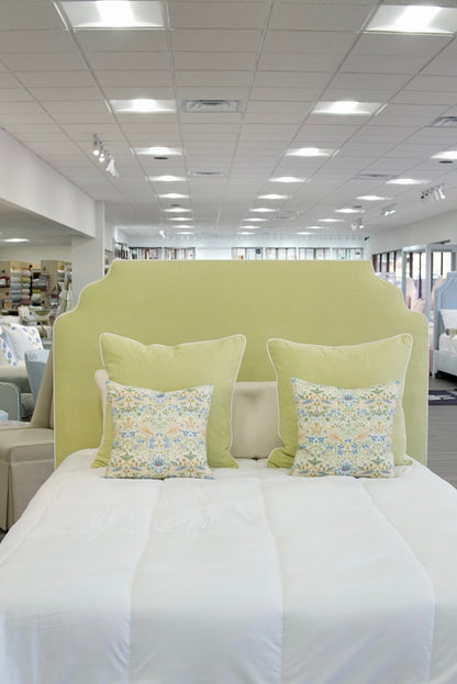 65”H Queen Upholstered Platform Bed - Pear Green Woven - White Trim