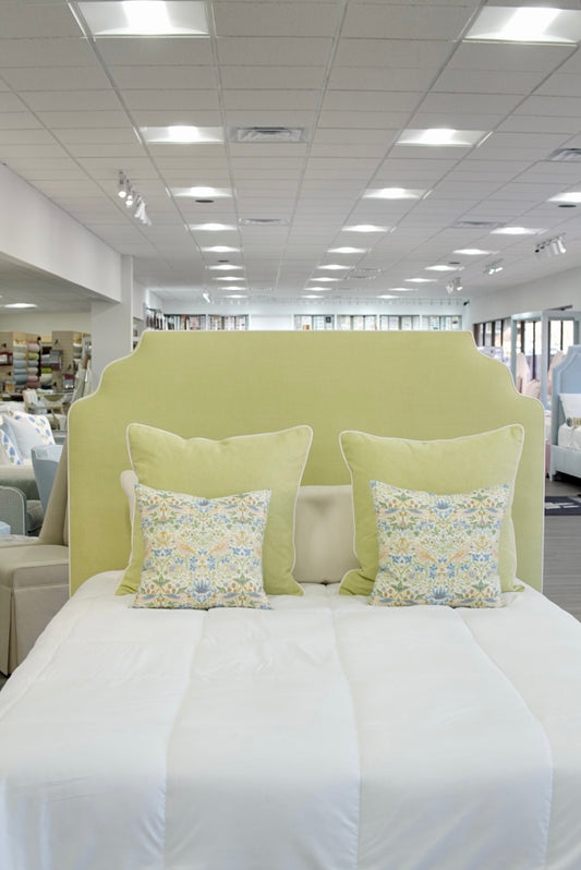 65”H Queen Upholstered Platform Bed - Pear Green Woven - White Trim