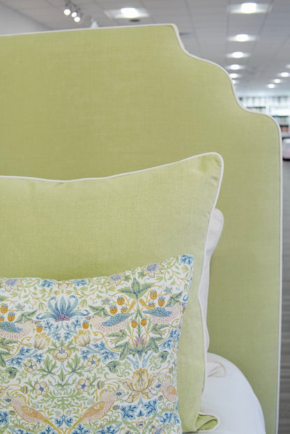 65”H Queen Upholstered Platform Bed - Pear Green Woven - White Trim