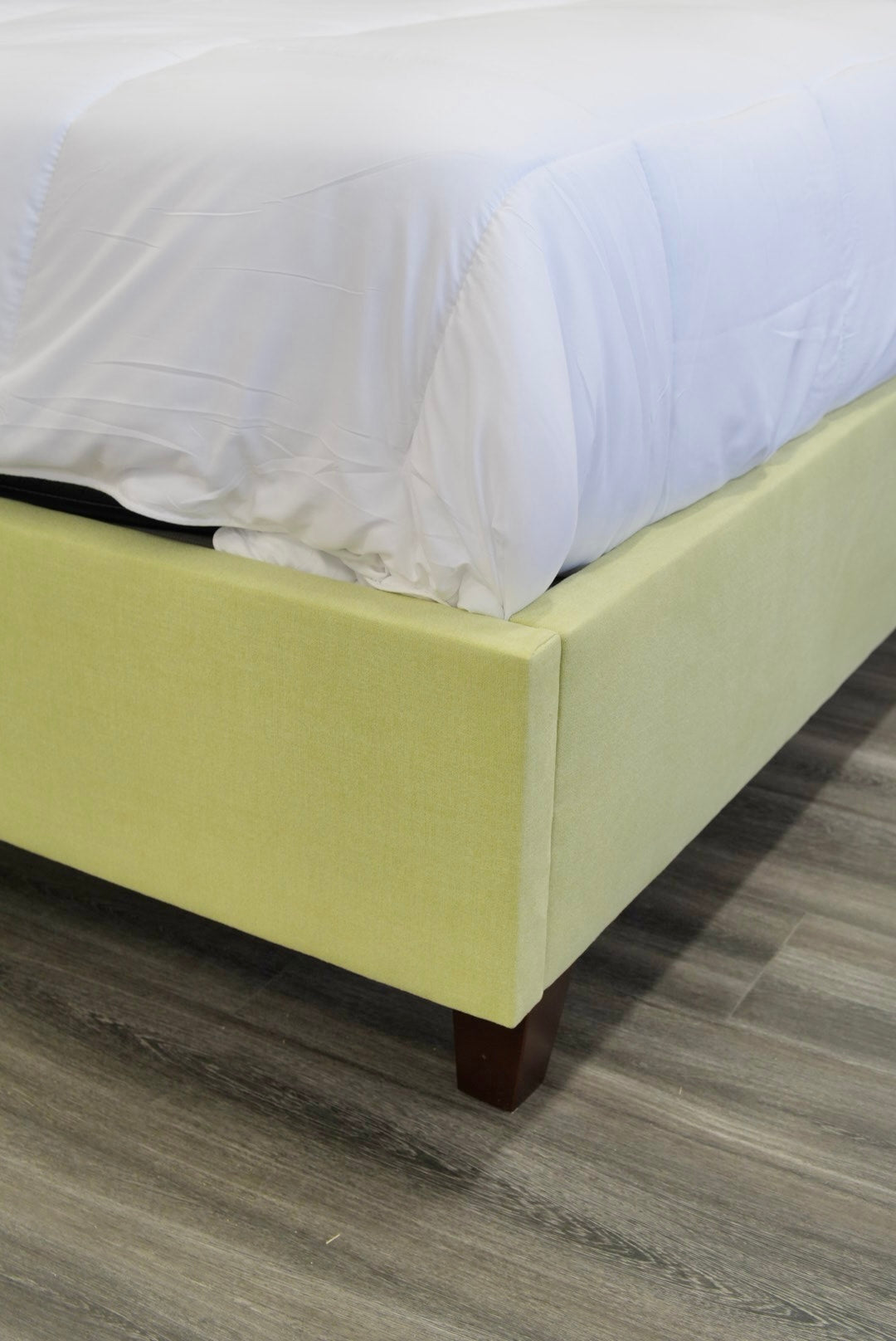 65”H Queen Upholstered Platform Bed - Pear Green Woven - White Trim