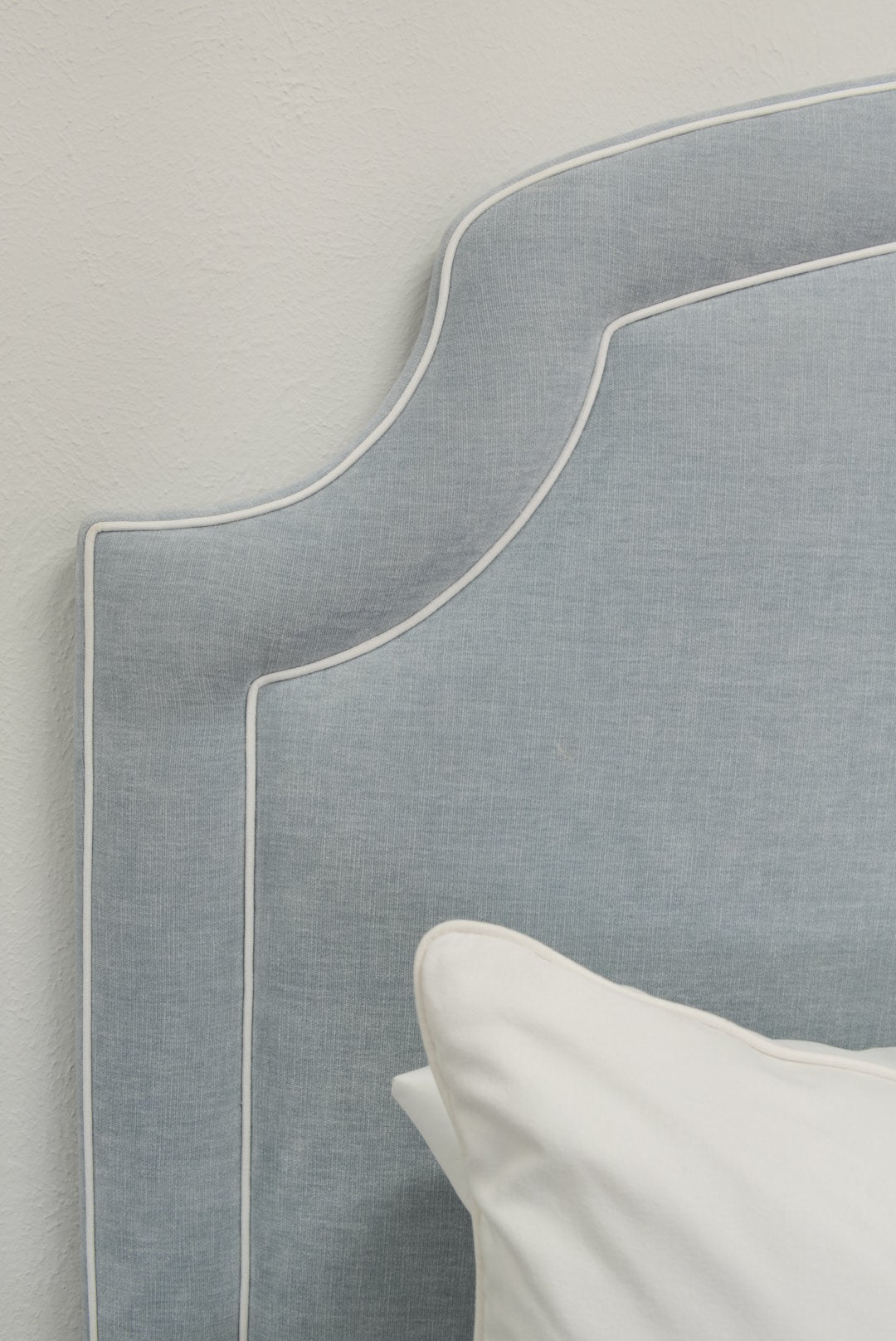65”H King Headboard Only - Light Blue Fabric- White Trim