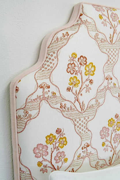 65”H Twin Headboard - Blush Pink Schumacher Fabric - Pink Trim