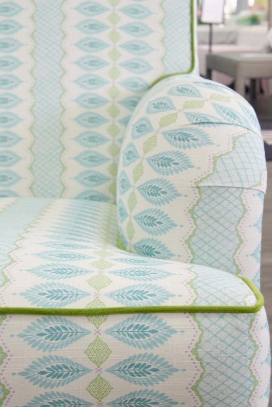 Tight back Waterfall Lounge Chair in Print Fabric - Contrast Piping