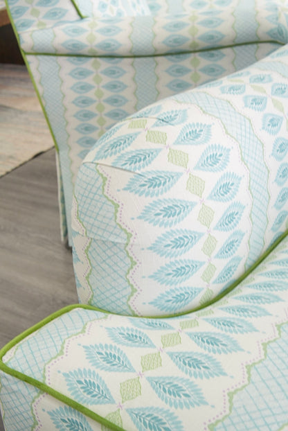 Tight back Waterfall Lounge Chair in Print Fabric - Contrast Piping