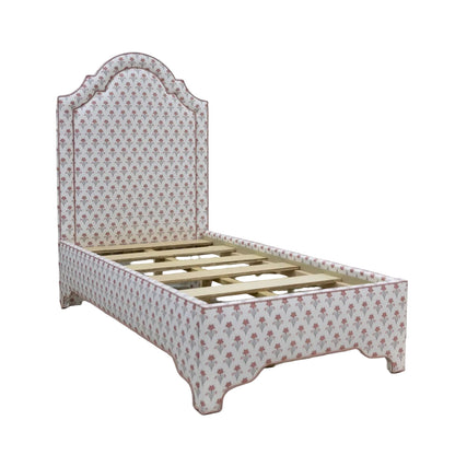 The Grace Twin Bed - Lobelia Pink Fabric - Petal Pink Trim