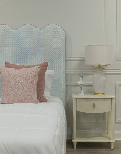 The Waverly Twin Bed - Pauline Cloudblue Fabric - Rose Pink Trim