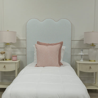 The Waverly Twin Bed - Pauline Cloudblue Fabric - Rose Pink Trim