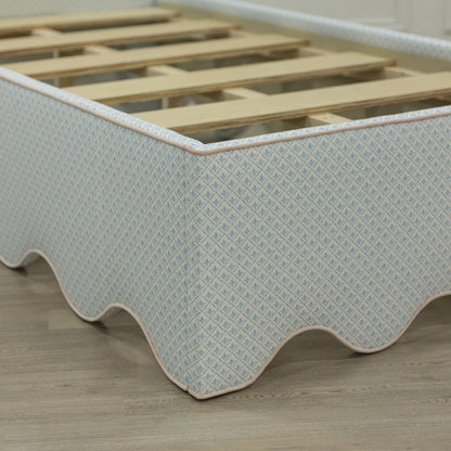 The Waverly Twin Bed - Pauline Cloudblue Fabric - Rose Pink Trim