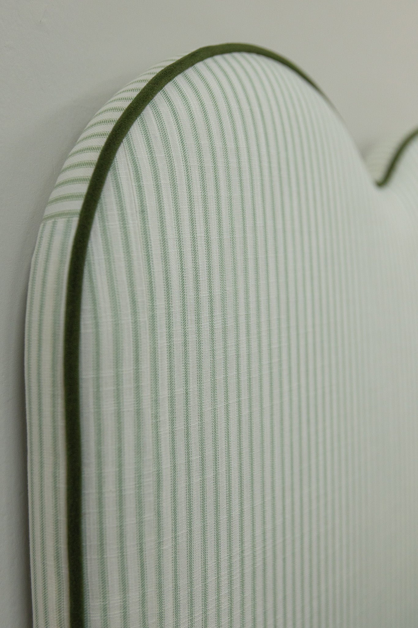 The Waverly Full Size Bed - Ticking Stripe Green Fabric - Forest Green Trim