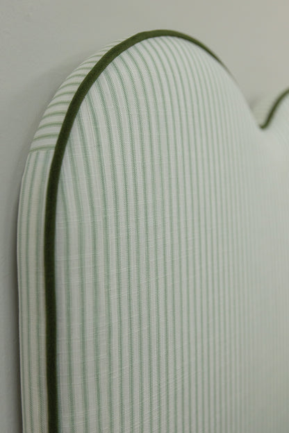 The Waverly Full Size Bed - Ticking Stripe Green Fabric - Forest Green Trim