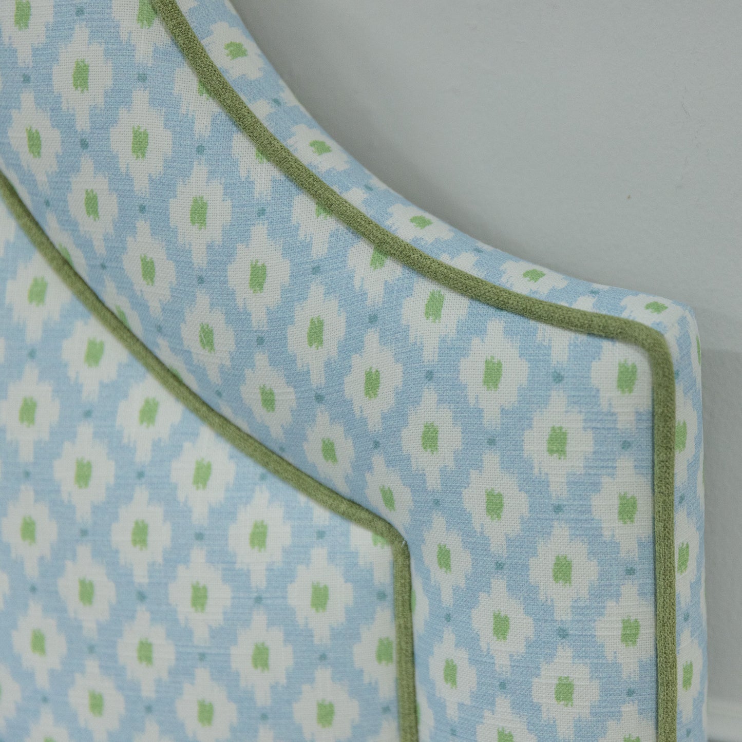 The Grace Twin Bed - Mia Blue/Green Fabric - Pistachio Green Trim