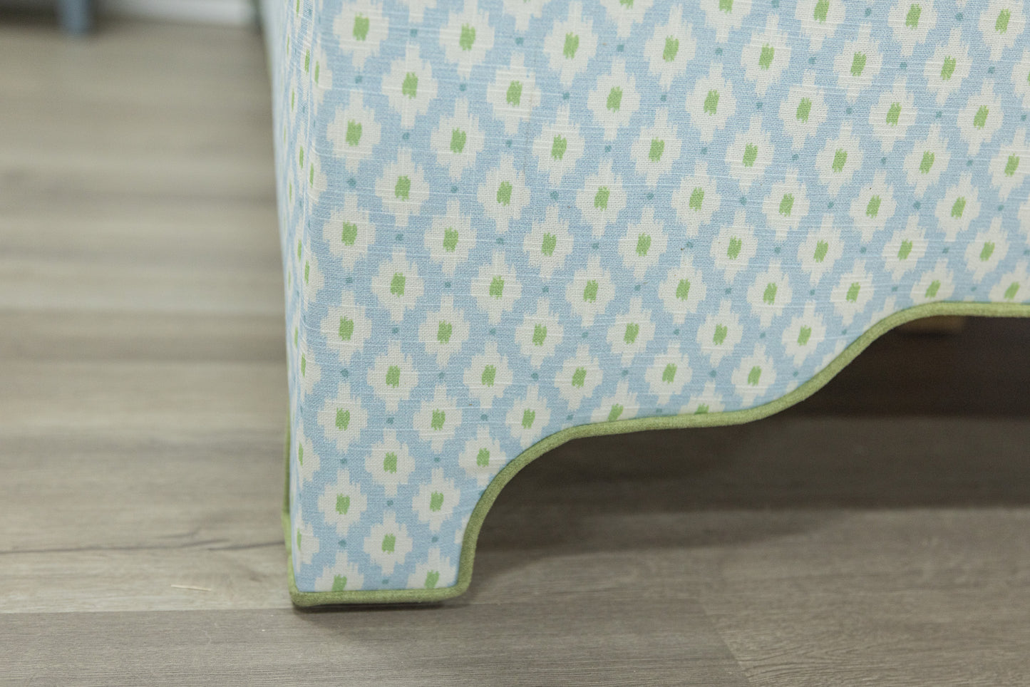 The Grace Twin Bed - Mia Blue/Green Fabric - Pistachio Green Trim
