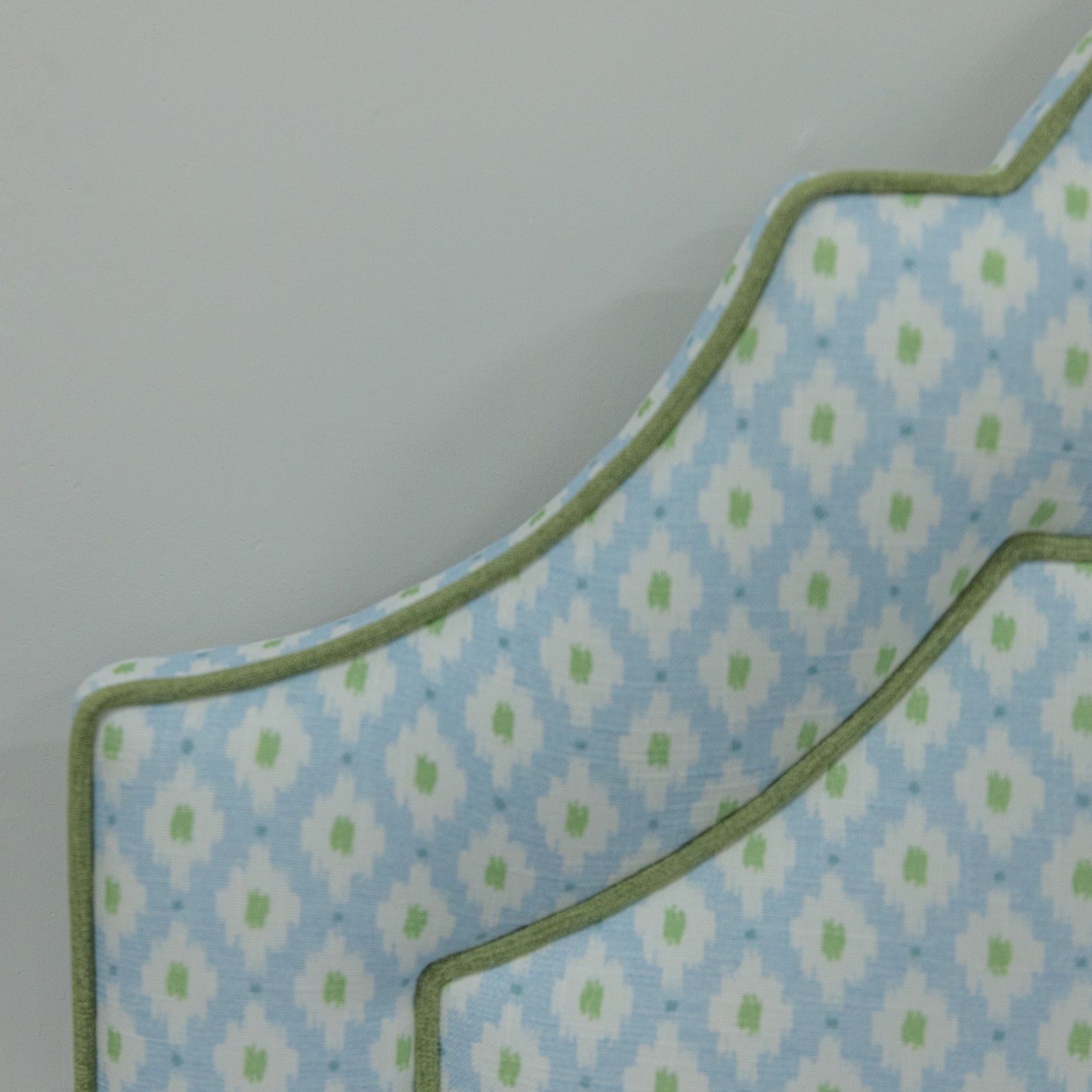 The Grace Twin Bed - Mia Blue/Green Fabric - Pistachio Green Trim