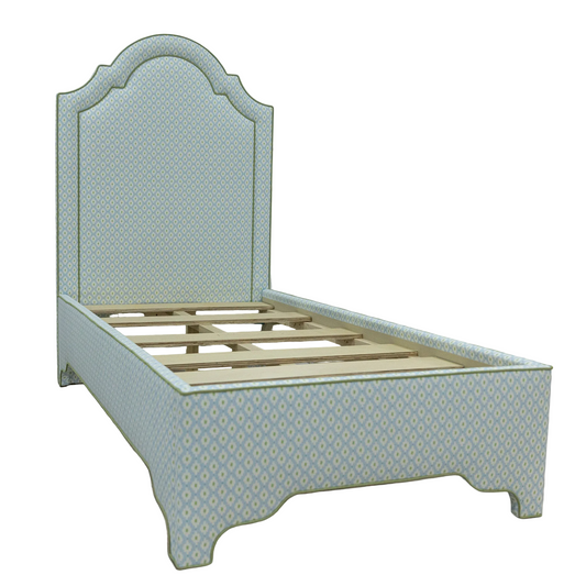 The Grace Twin Bed - Mia Blue/Green Fabric - Pistachio Green Trim