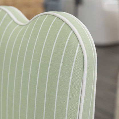 76"L Custom Scalloped Banquette - Green Striped Fabric, White Piping