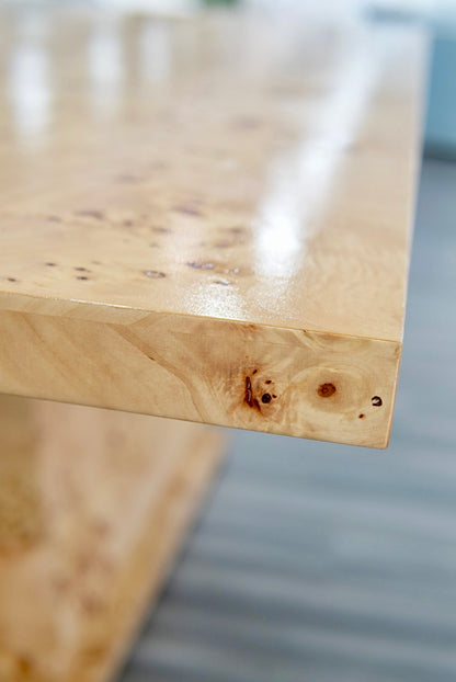 Custom Mappa Burlwood Dining Table – Amber Finish