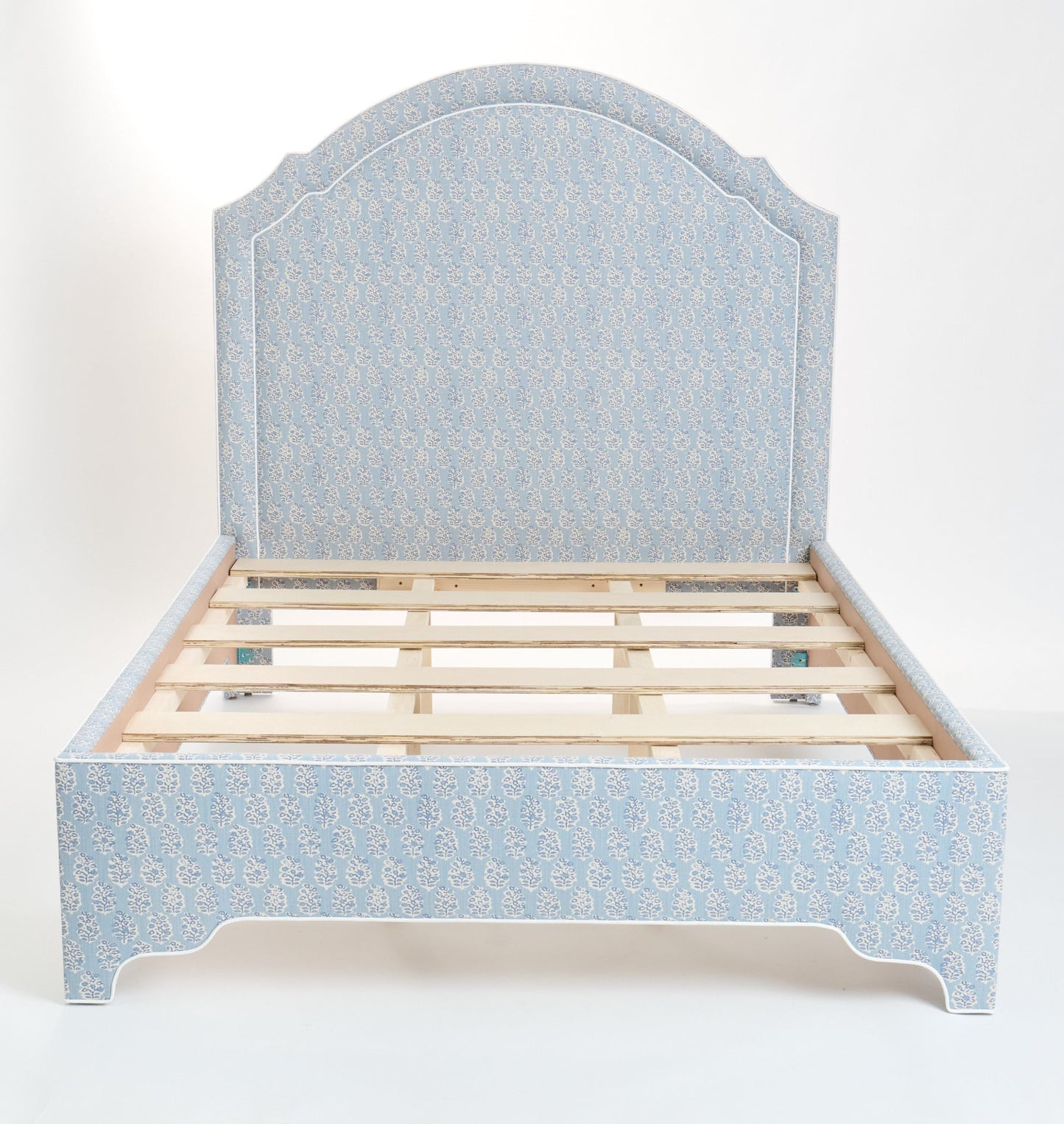The Grace Queen Bed - Perry Blue Polyester Fabric - White Trim