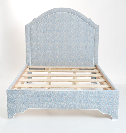 The Grace Queen Bed - Perry Blue Polyester Fabric - White Trim