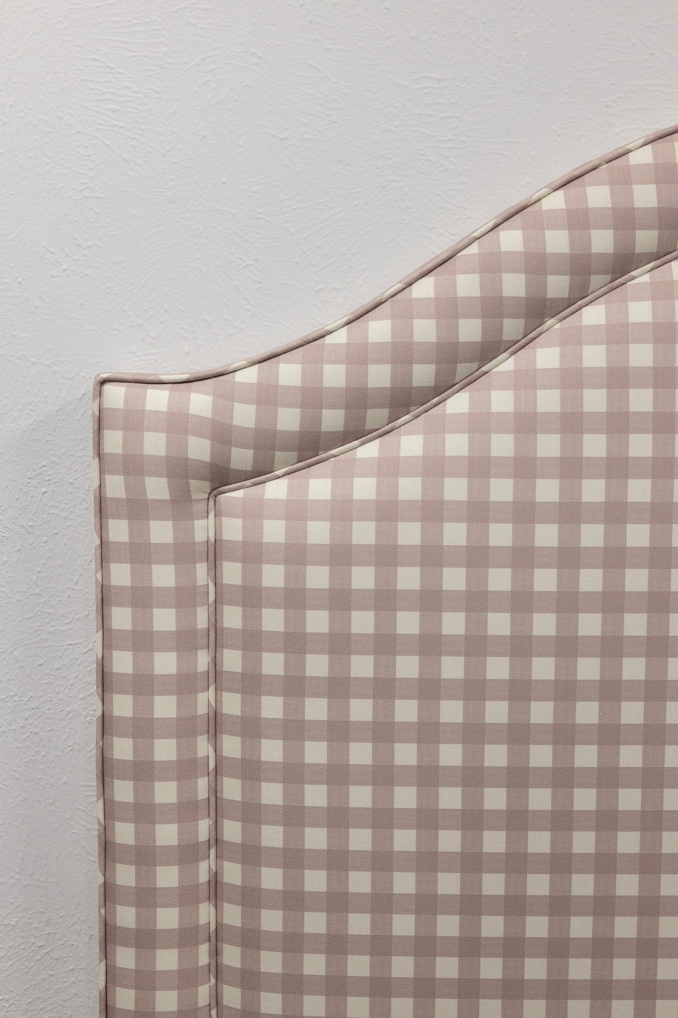 The Liliane Queen Headboard - Checkered Lilac Fabric - Self Welted