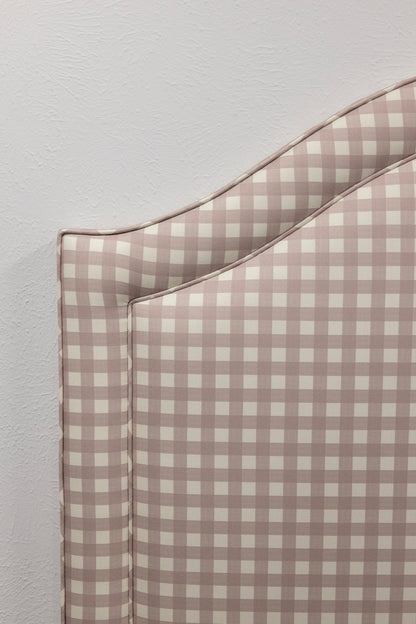 The Liliane Queen Headboard - Checkered Lilac Fabric - Self Welted