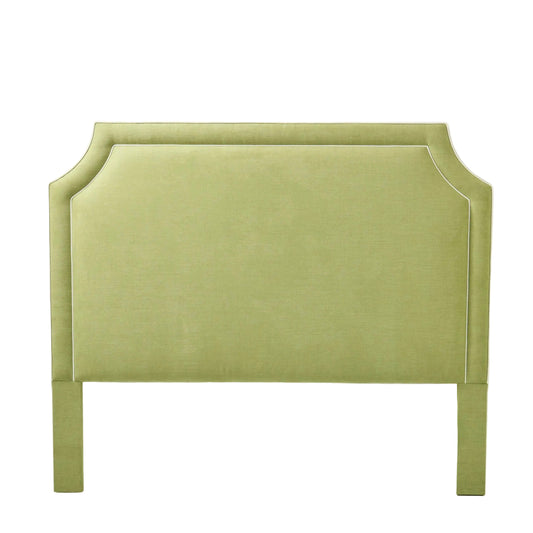 65"H King Headboard in Pistachio Green Woven Fabric - White Trim