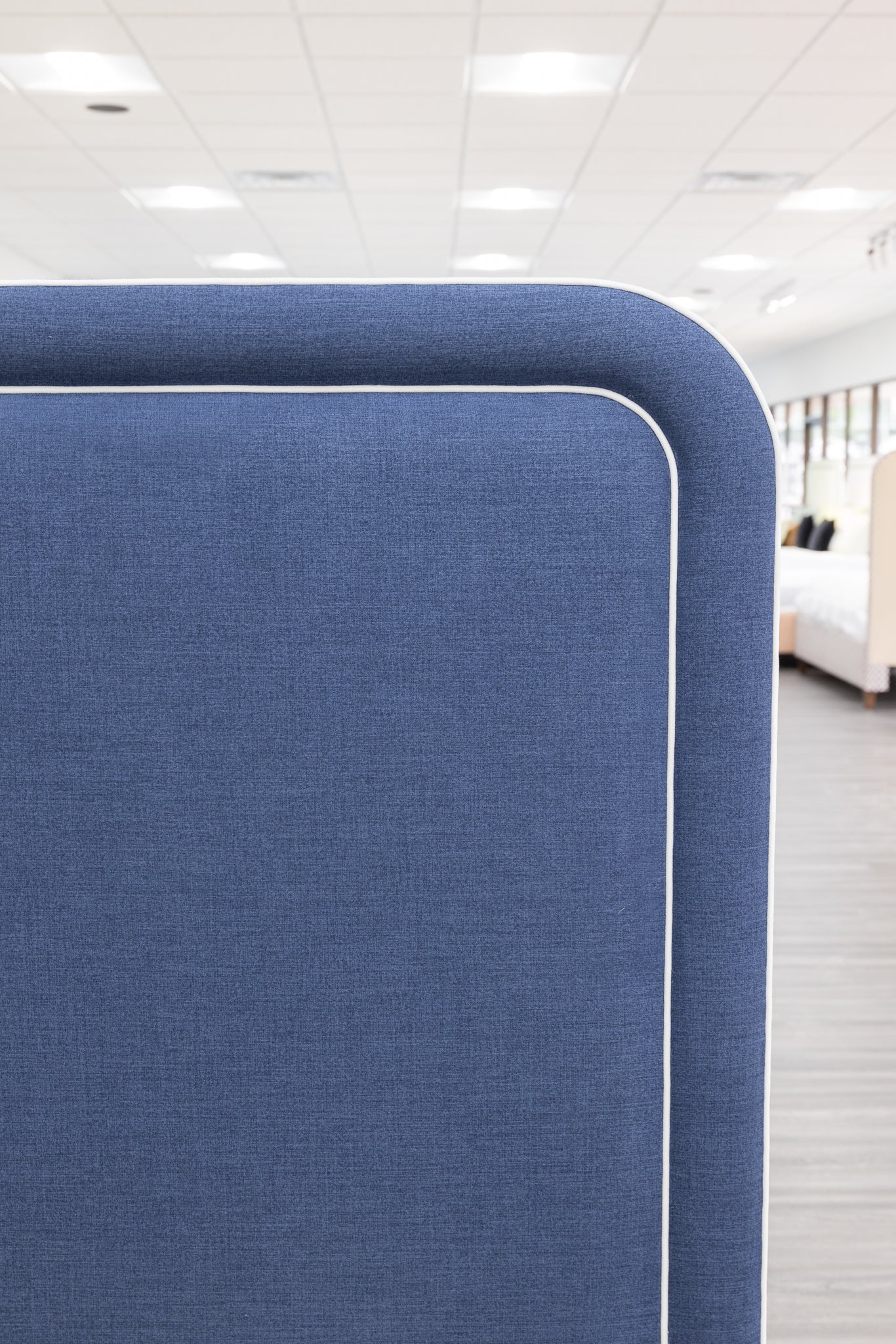The Lorraine Queen Platform Bed in Navy Woven Fabric - White Trim